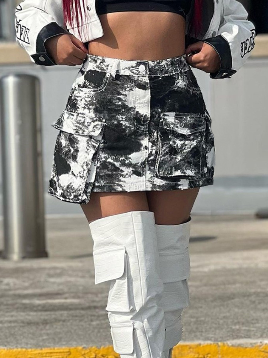 LW Tie Dye Pocket Design Cargo Skirt