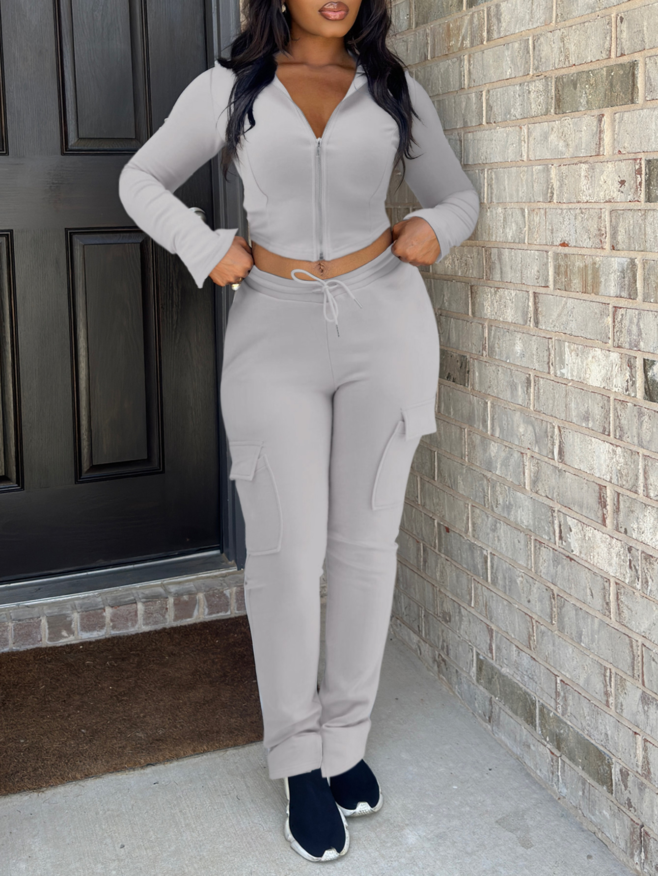 LW Crop Top Side Pocket Drawstring Pants Set