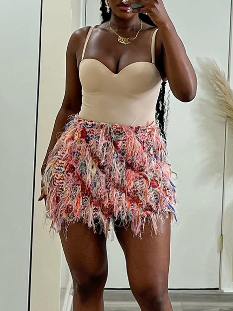 LW Mixed Print Tassel Design Skirt