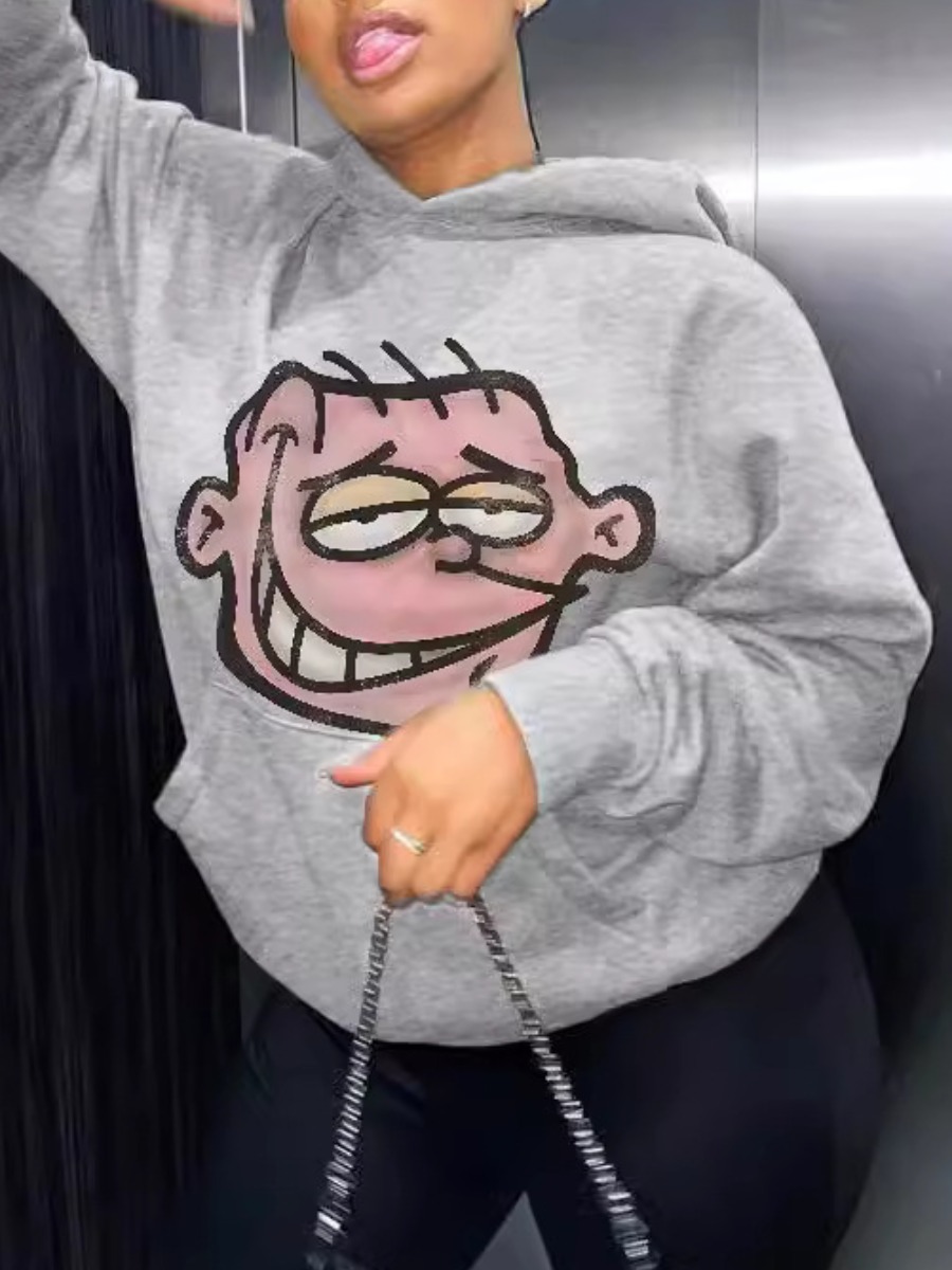 LW Pattern Cartoon Print Hoodie
