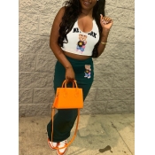 LW Crop Top Teddy Bear Letter Print Skirt Set