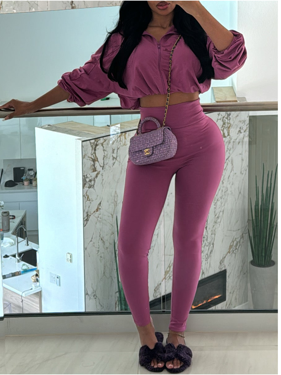 LW BASICS Drawstring Solid Color Two-piece Pants Set
