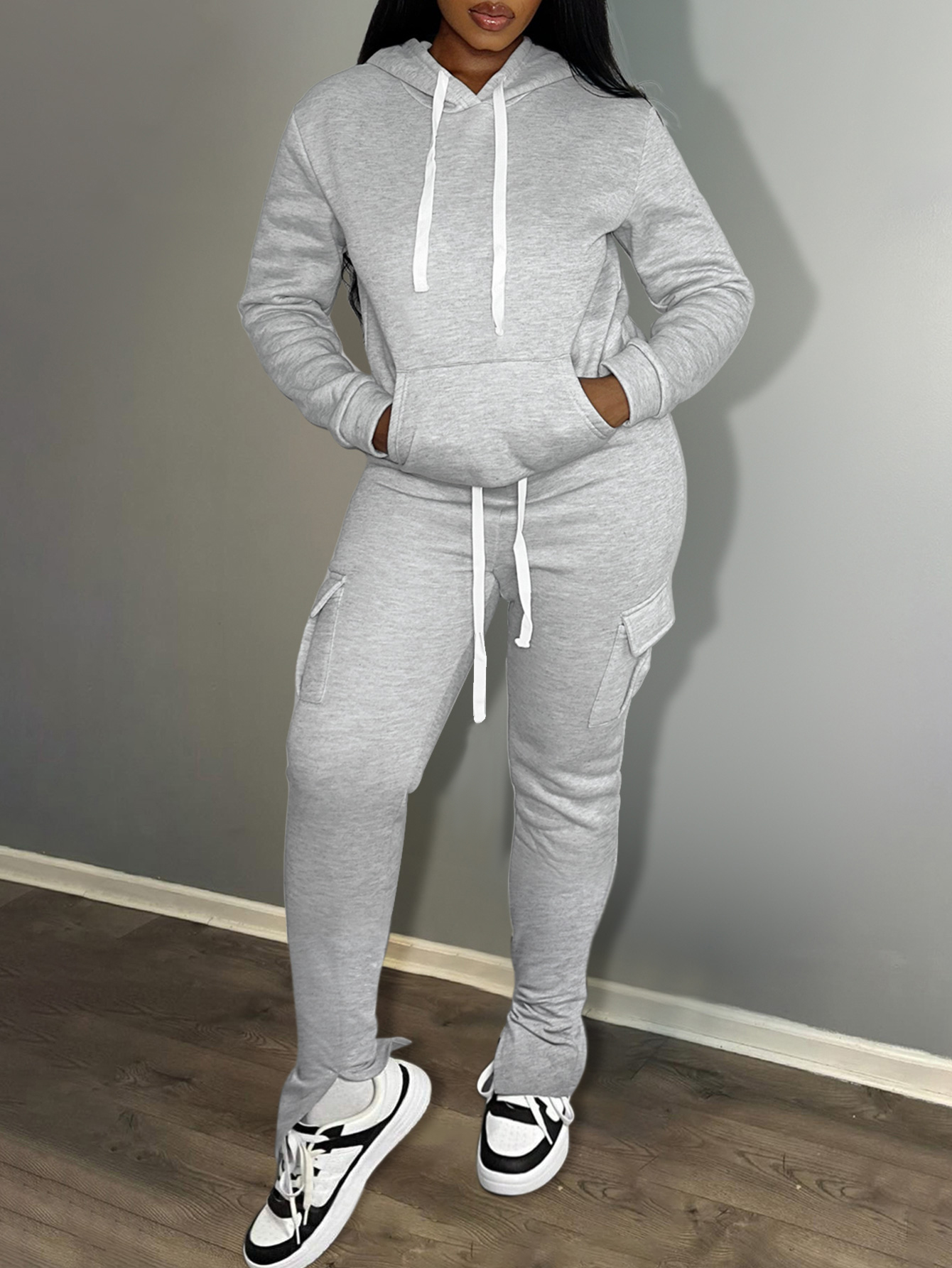 LW Kangaroo Side Pocket Drawstring Tracksuit Set