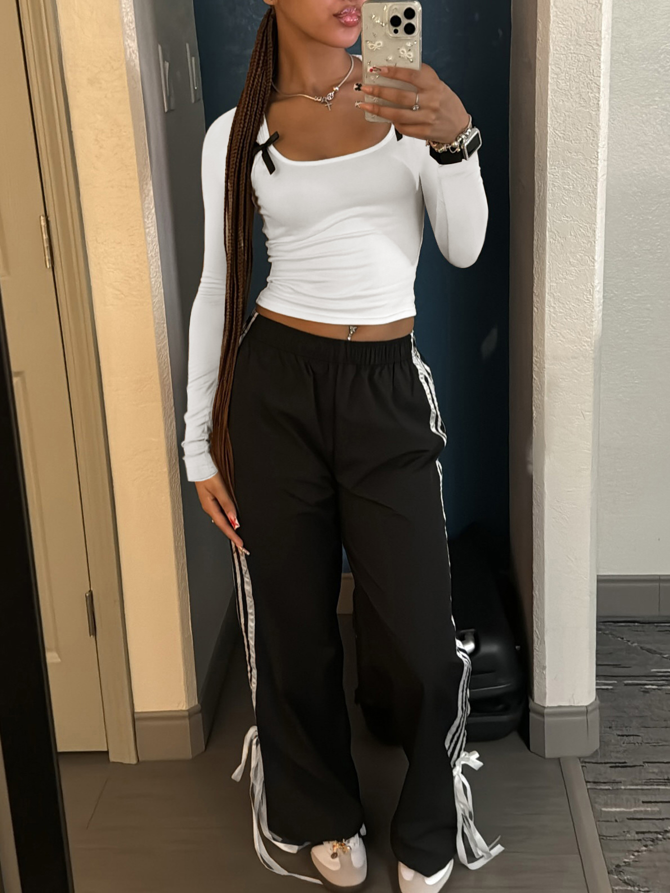 LW Bandage Design Striped Two-piece Pants Set