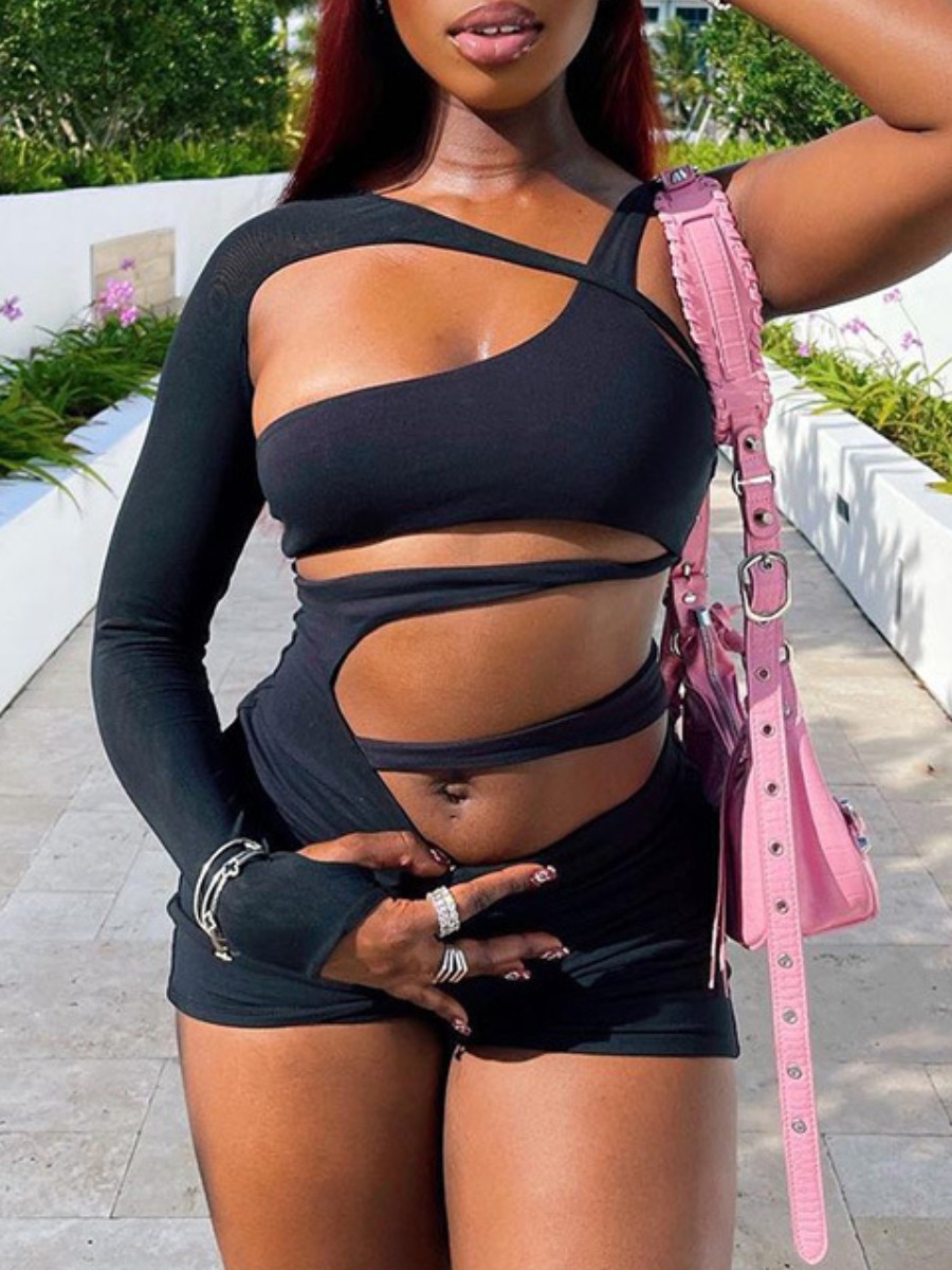 LW SXY Cut Out Solid Color Romper