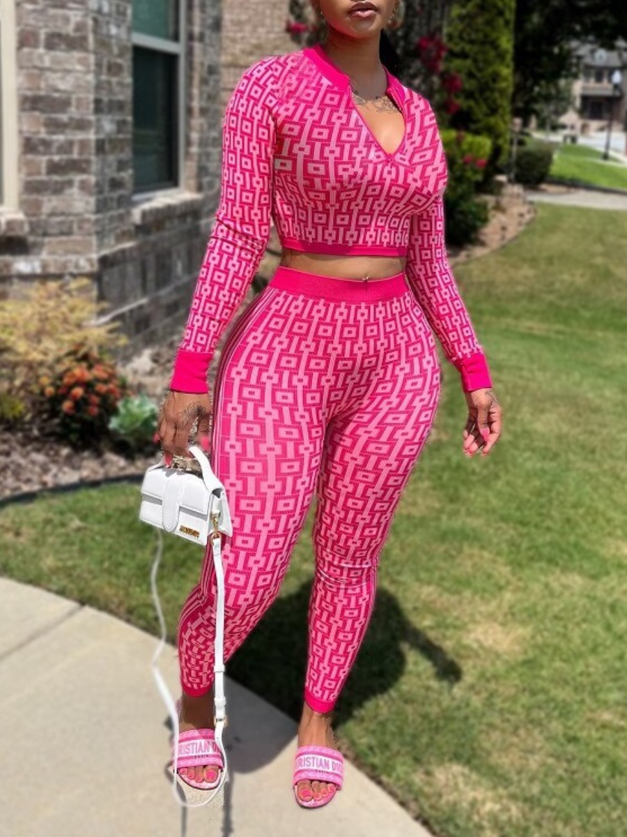LW Zipper Design Geometric Pattern Two-piece Pants