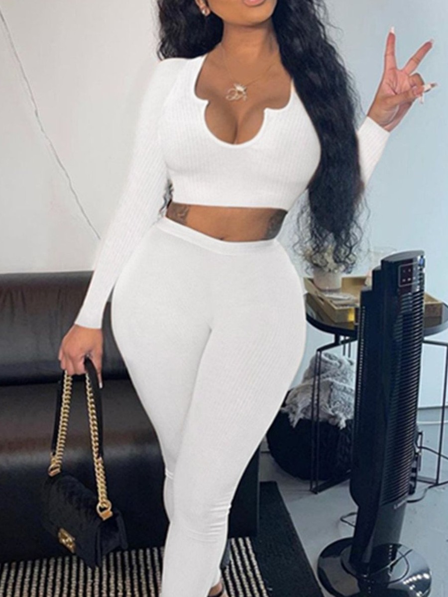 LW BASICS Solid Color Two-piece Pants Set