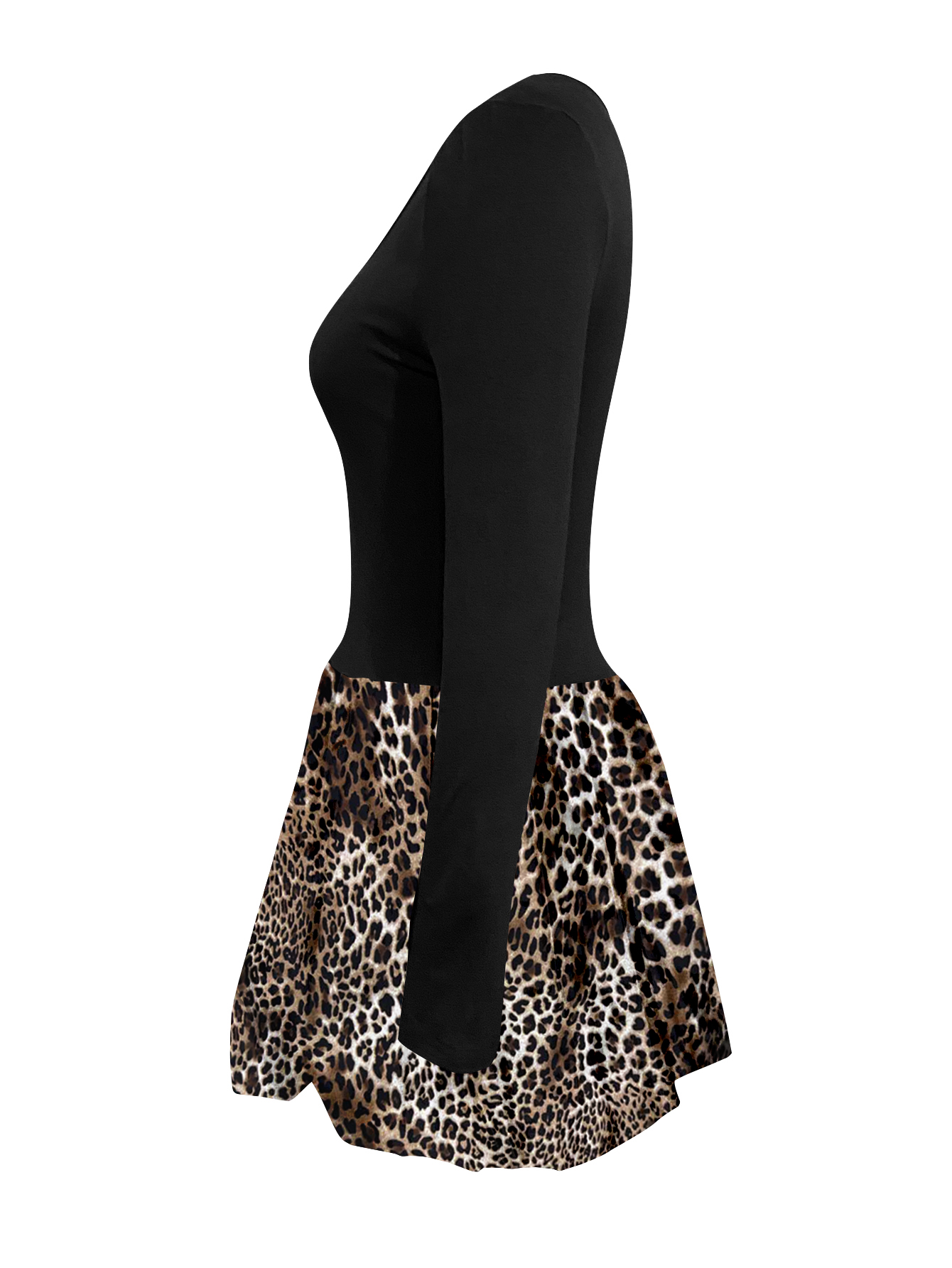 LW Ruched Solid Color Leopard Mini Dress