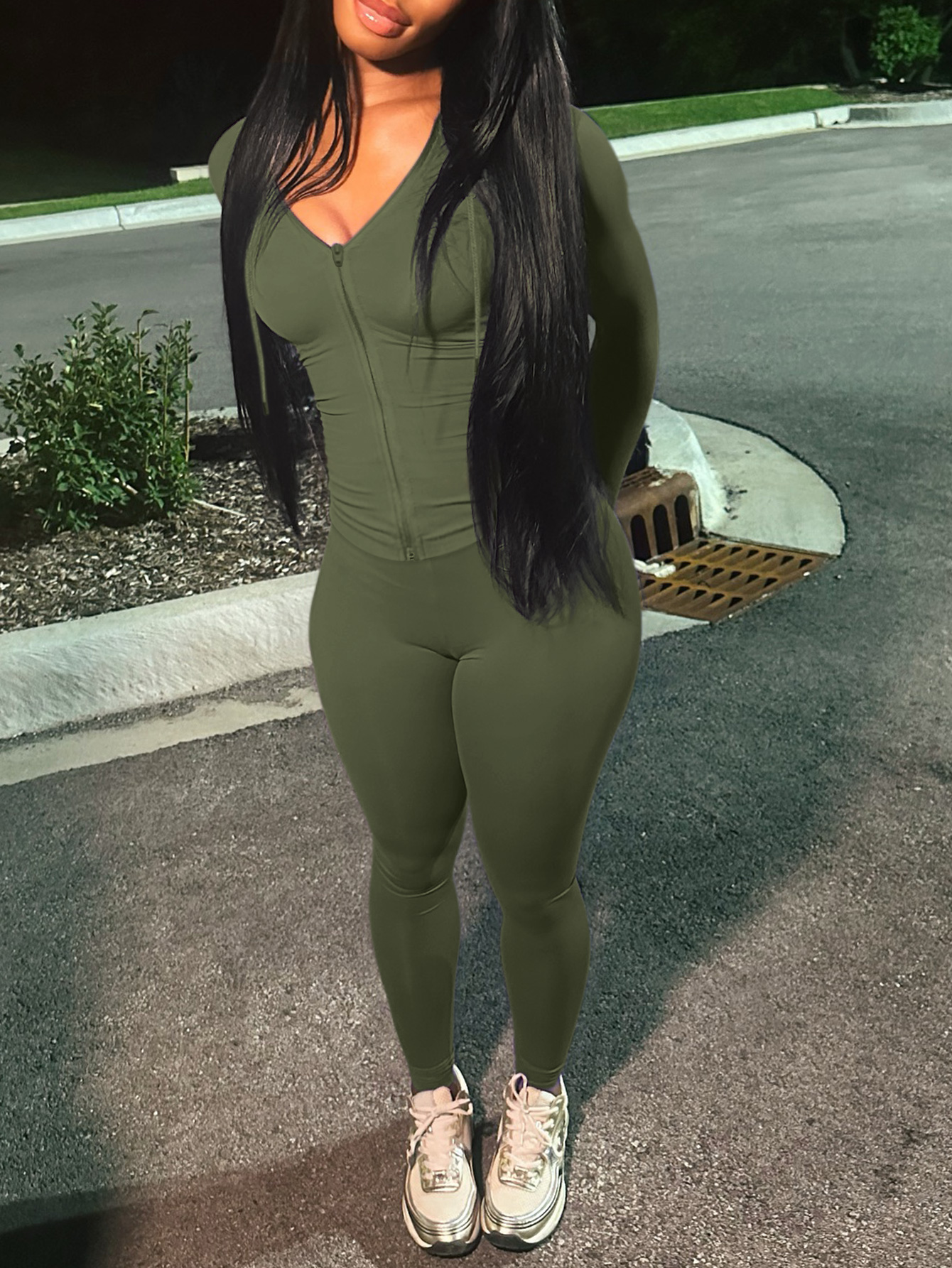 LW None Solid Color Two-piece Pants Set