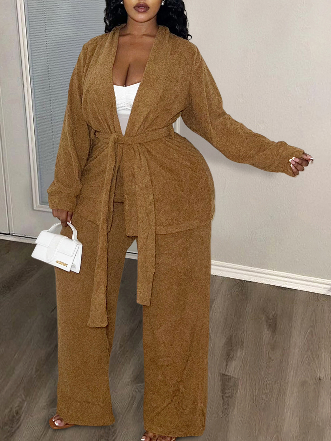 LW BASICS Plus Size Solid Color Two-piece Pants Set
