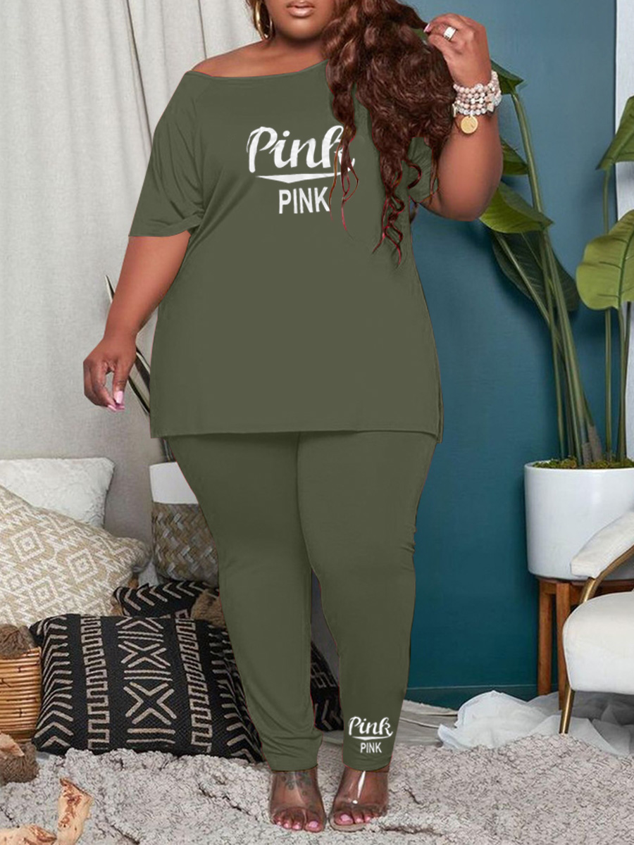 LW Plus Size Pattern Letter Print Two-piece Pants Set