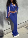 LW BASICS Casual Milk Fiber Hooded Collar Letter Long Sleeve Two-piece Pants Set