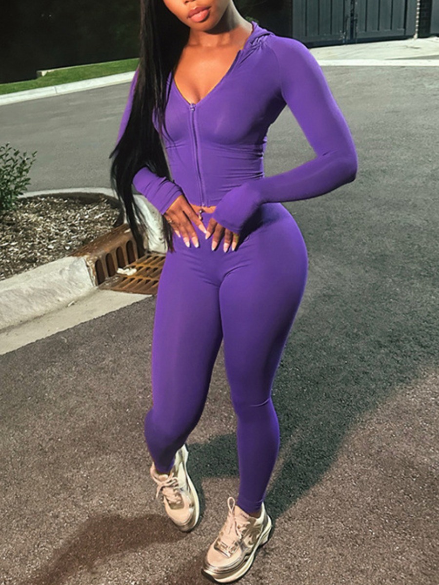 LW BASICS Solid Color Two-piece Pants Set
