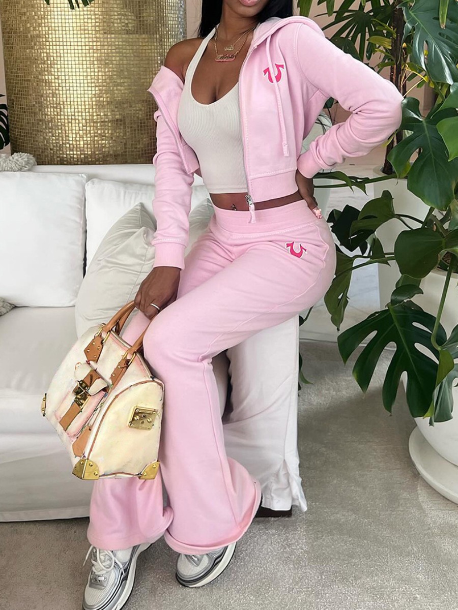 LW Zipper Design Pattern Letter Two-piece Pants Se