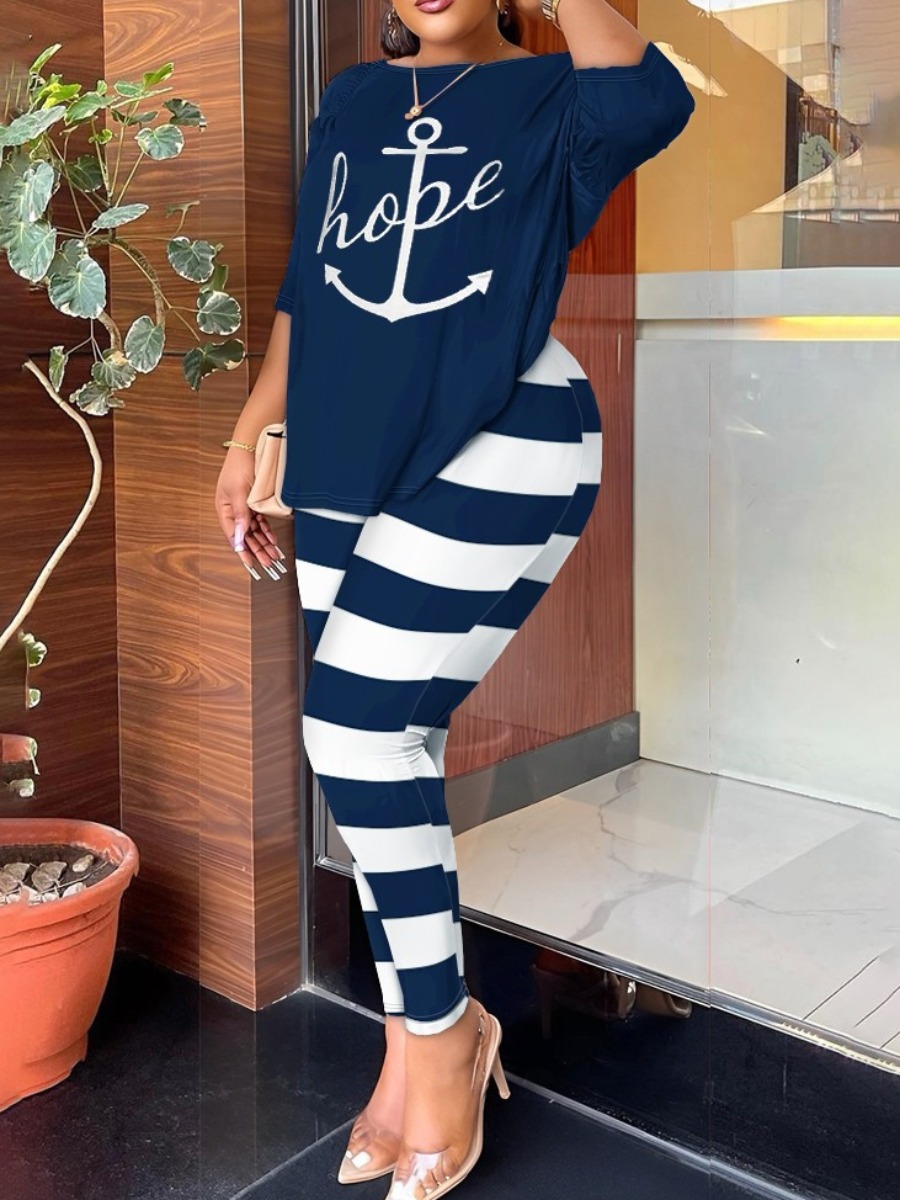 LW Plus Size Pattern Striped Two-piece Pants Set