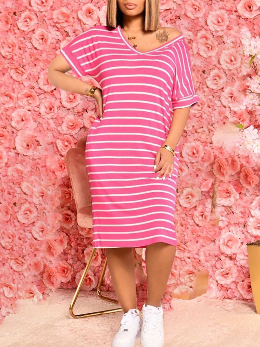 LW Pattern Striped Midi Dress