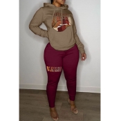 LW Plus Size Pattern Lip Print Two-piece Pants Set