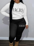 LW Casual Sweat Hooded Collar Pattern Letter Long Sleeve Two-piece Pants Set