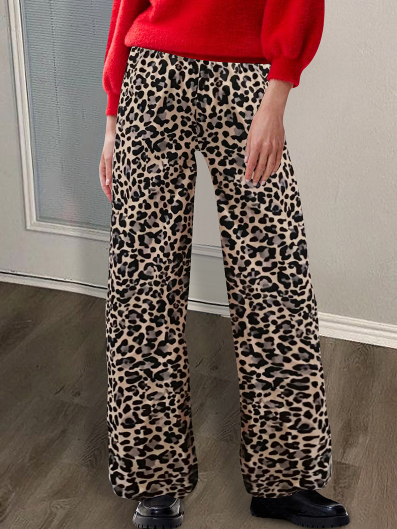 LW BASICS Plus Size Leopard Print Pants 1X