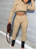 LW BASICS Casual Polyester Hooded Collar Solid Color Long Sleeve Two-piece Pants Set
