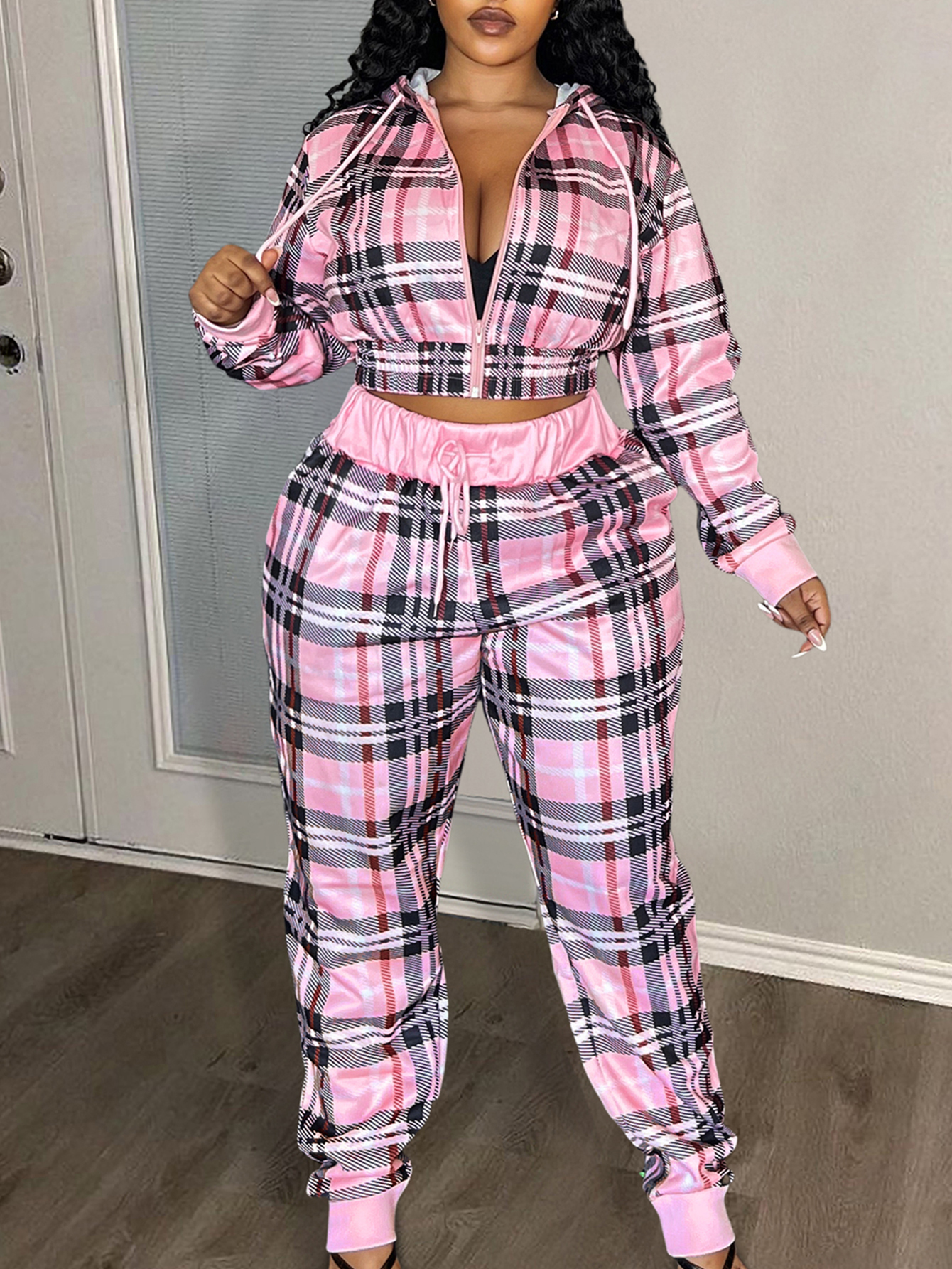 LW BASICS Plus Size Large Plaid Two-piece Pants Set 5X