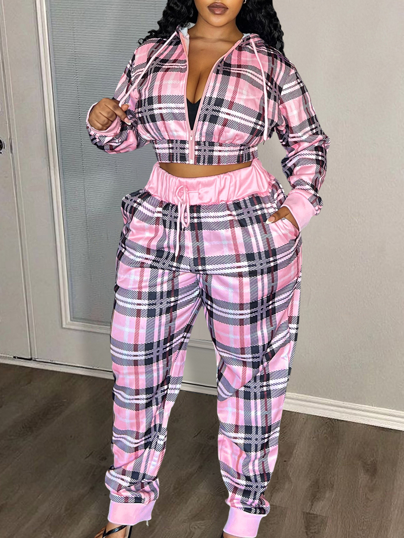 LW BASICS Plus Size Large Plaid Two-piece Pants Set 5X