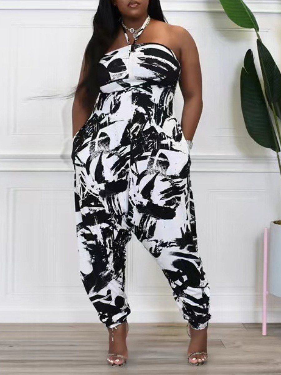 LW Plus Size Pattern Mixed Print Jumpsuit
