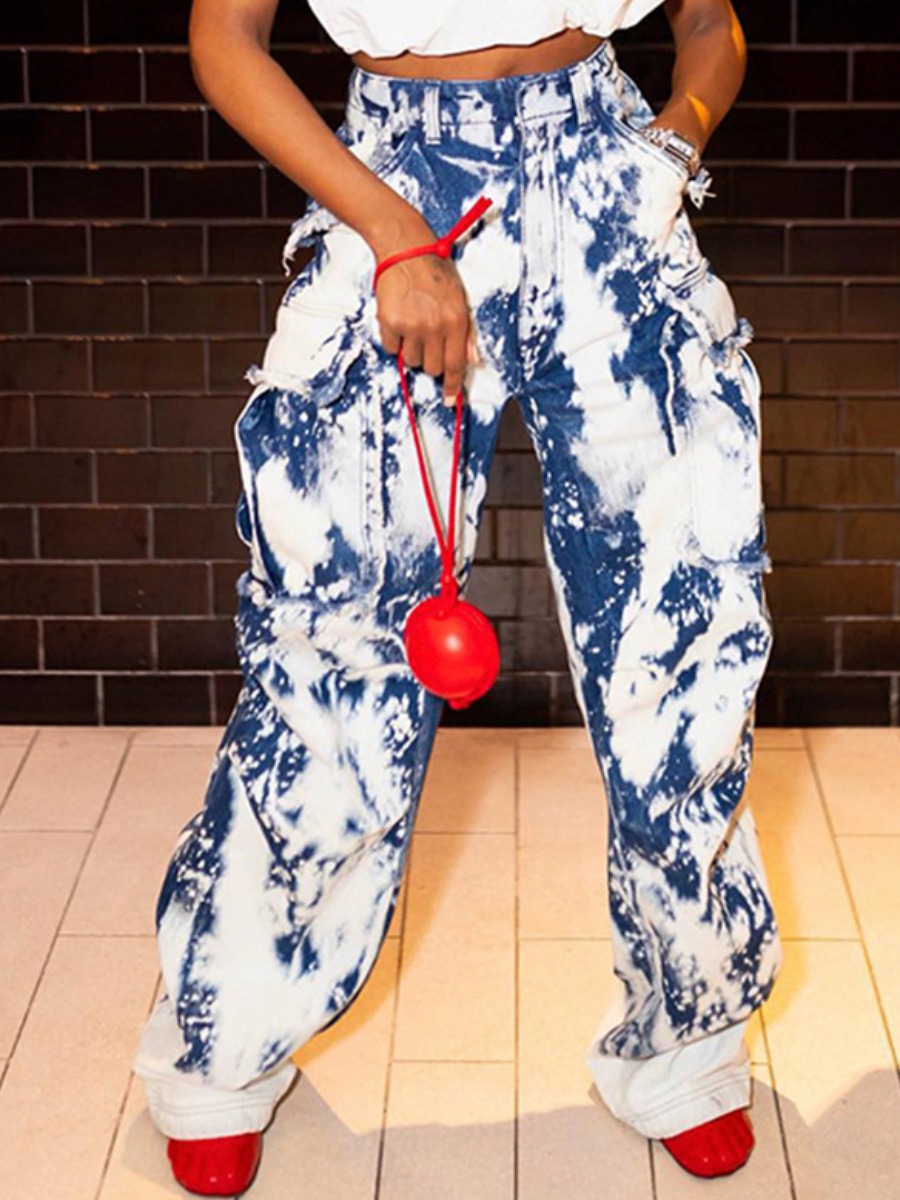 LW Pocket Design Tie Dye Micro Elasticity Jeans