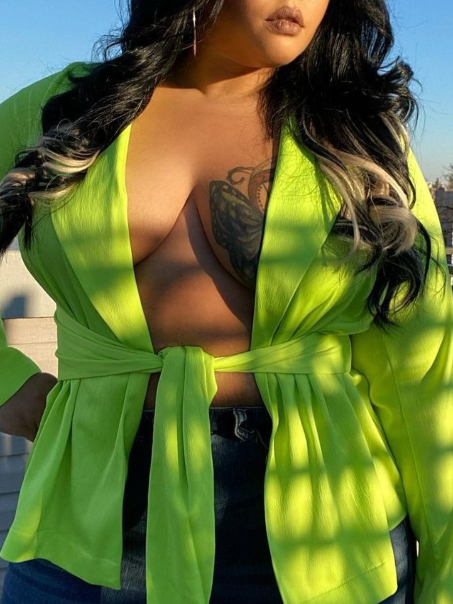 LW BASICS Plus Size Bandage Design Solid Color Coat&Jacket