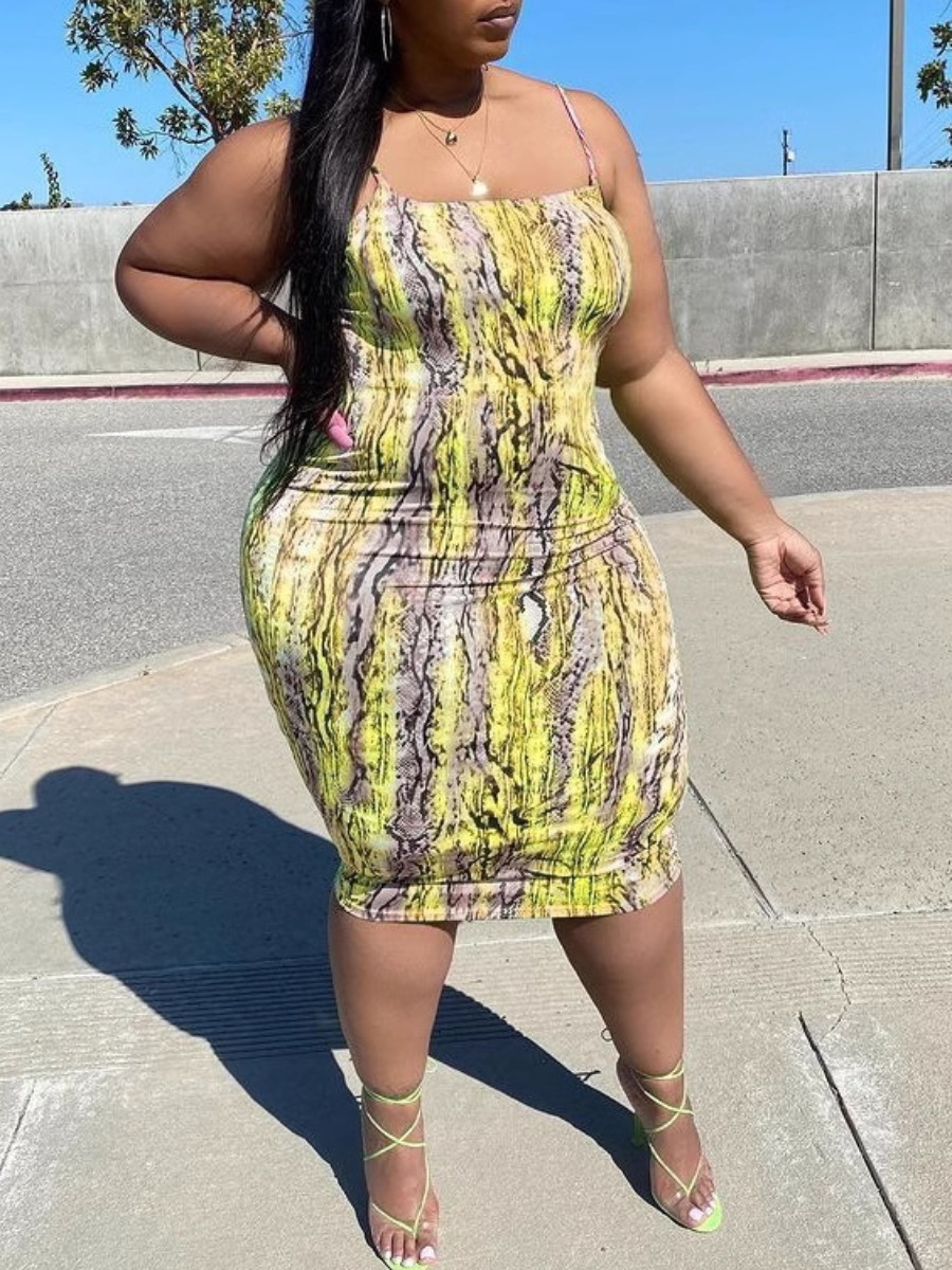 LW SXY Plus Size Pattern Snakeskin Print Dress