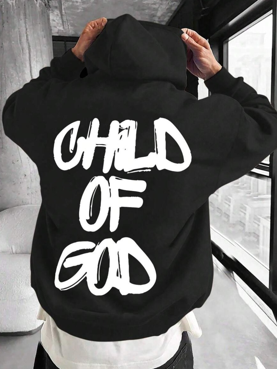 LW Men Pattern Letter Print Hoodie