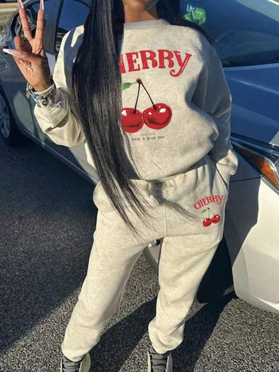 LW Cute Polyester Round Neck Pattern Cartoon Print Long Sleeve Two-piece Pants Set