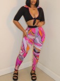 LW Casual Polyester Turndown Collar Pattern Geometric Half Sleeve Two-piece Pants Set