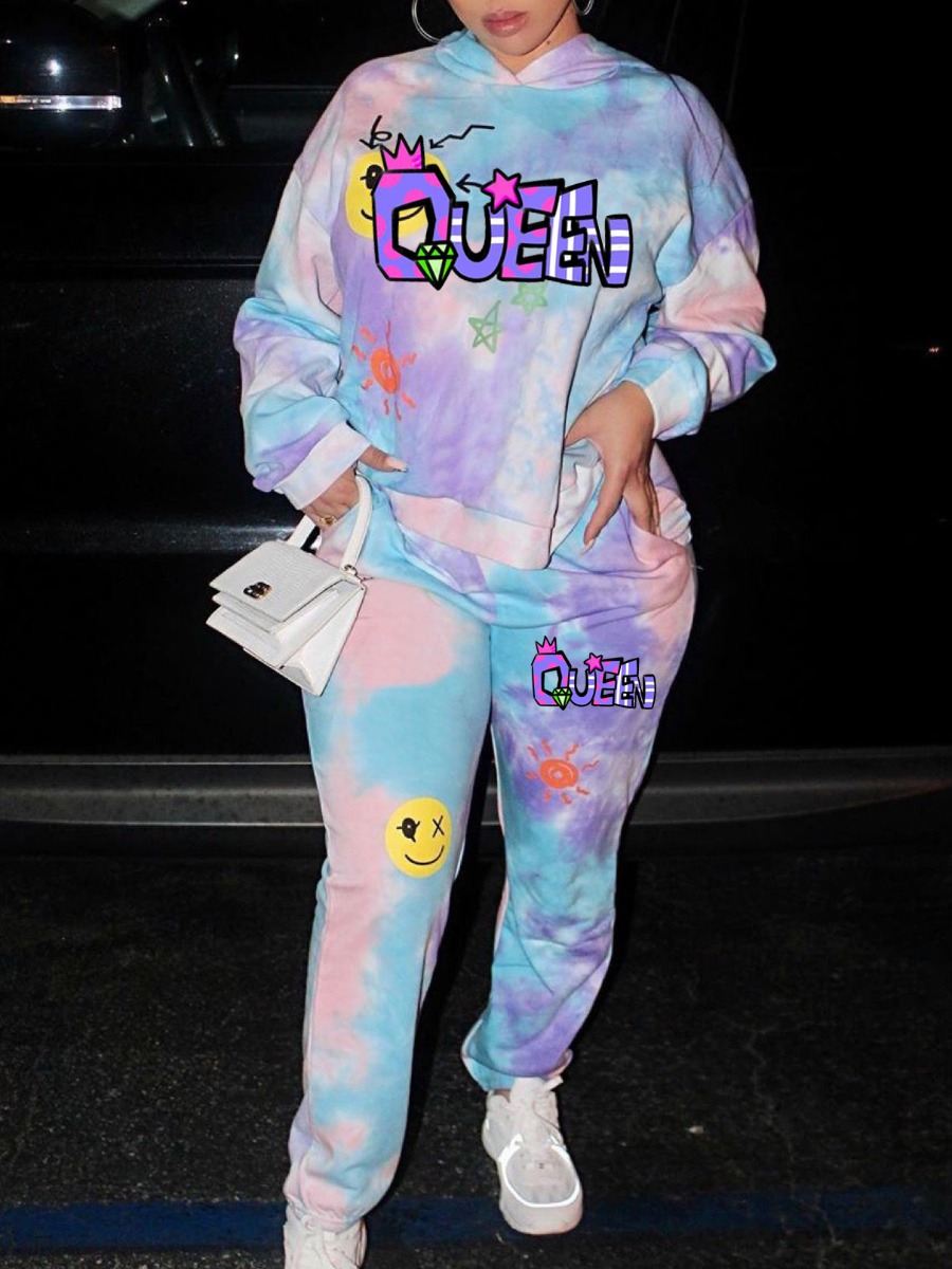 LW Casual Polyester Hooded Collar Pattern Tie Dye 