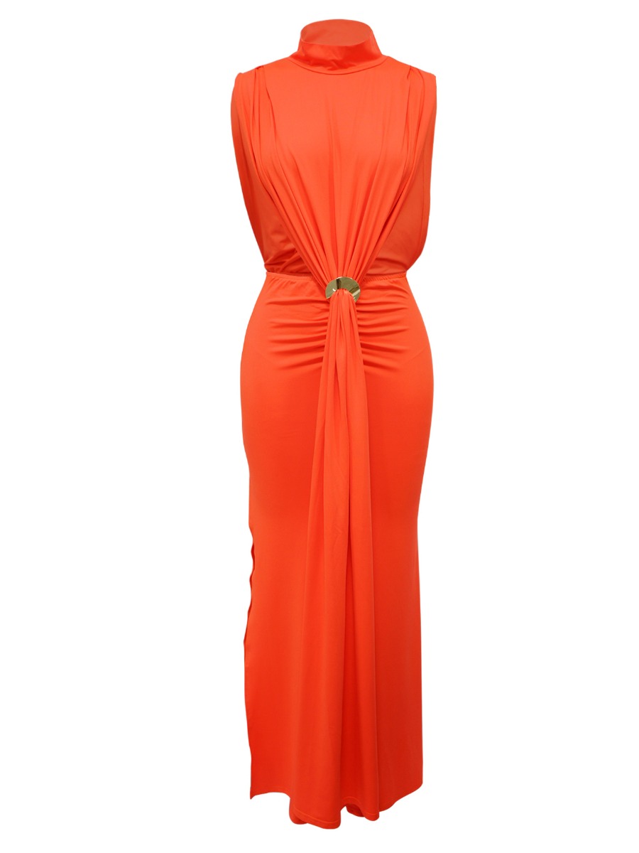 LW Shirred Solid Color Maxi Dress