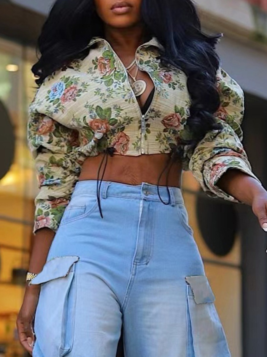 LW Drawstring Rose Print Coat&Jacket