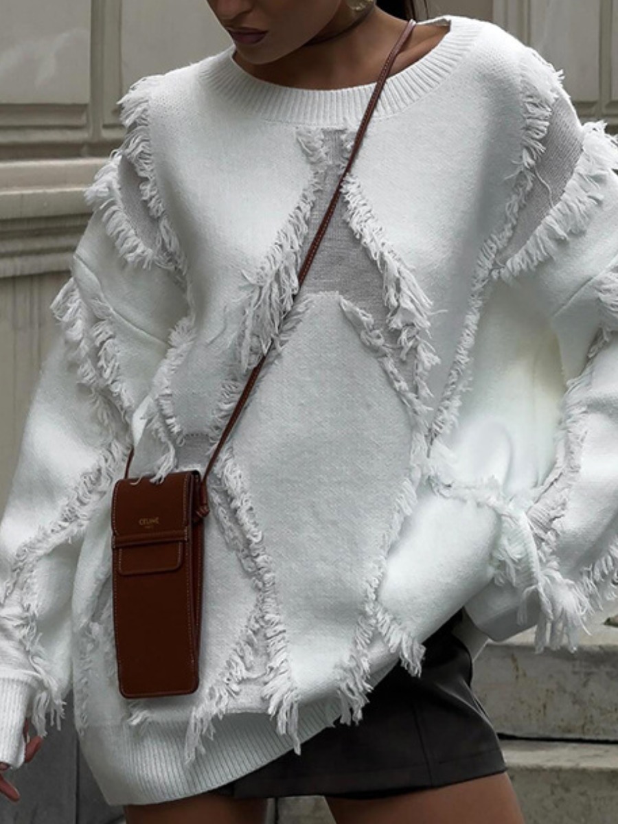LW Tassel Design Solid Color Sweater