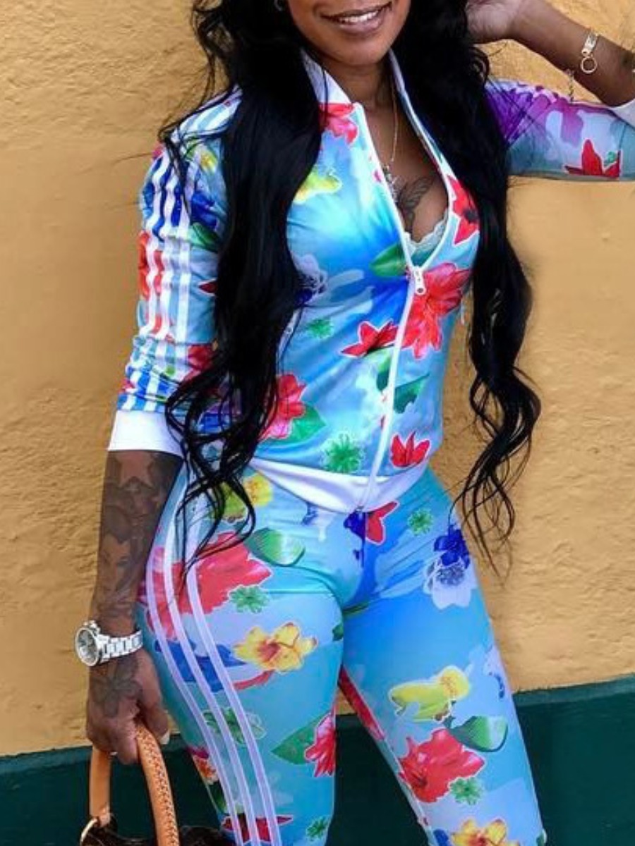 LW Casual Polyester Turndown Collar Pattern Floral