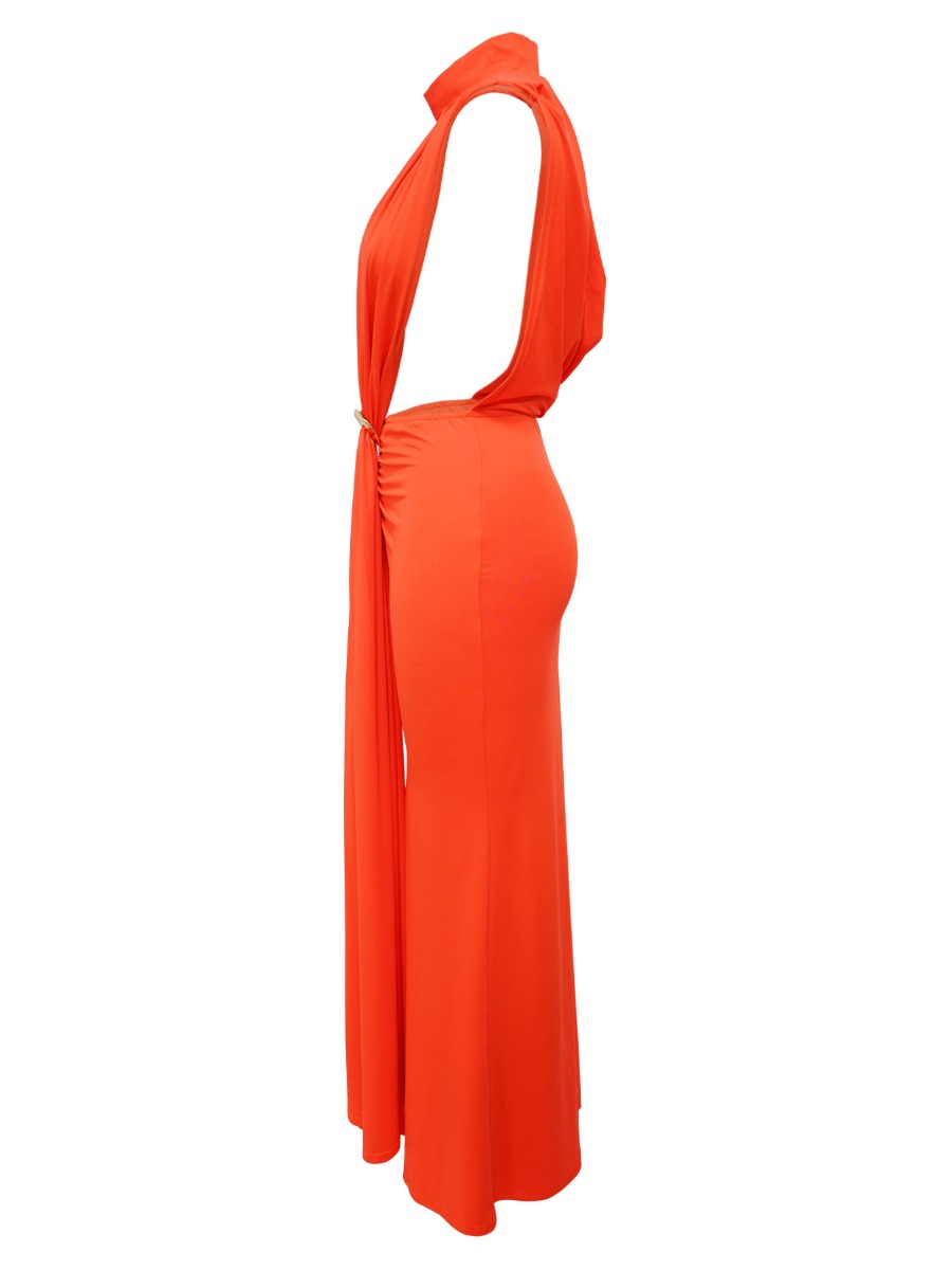 LW Shirred Solid Color Maxi Dress