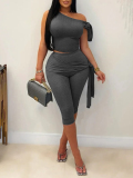 LW BASICS Plus Size Solid Color Two-piece Shorts Set