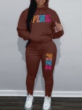 LW Casual Sweat Hooded Collar Pink Letter Long Sleeve Two-piece Pants Set