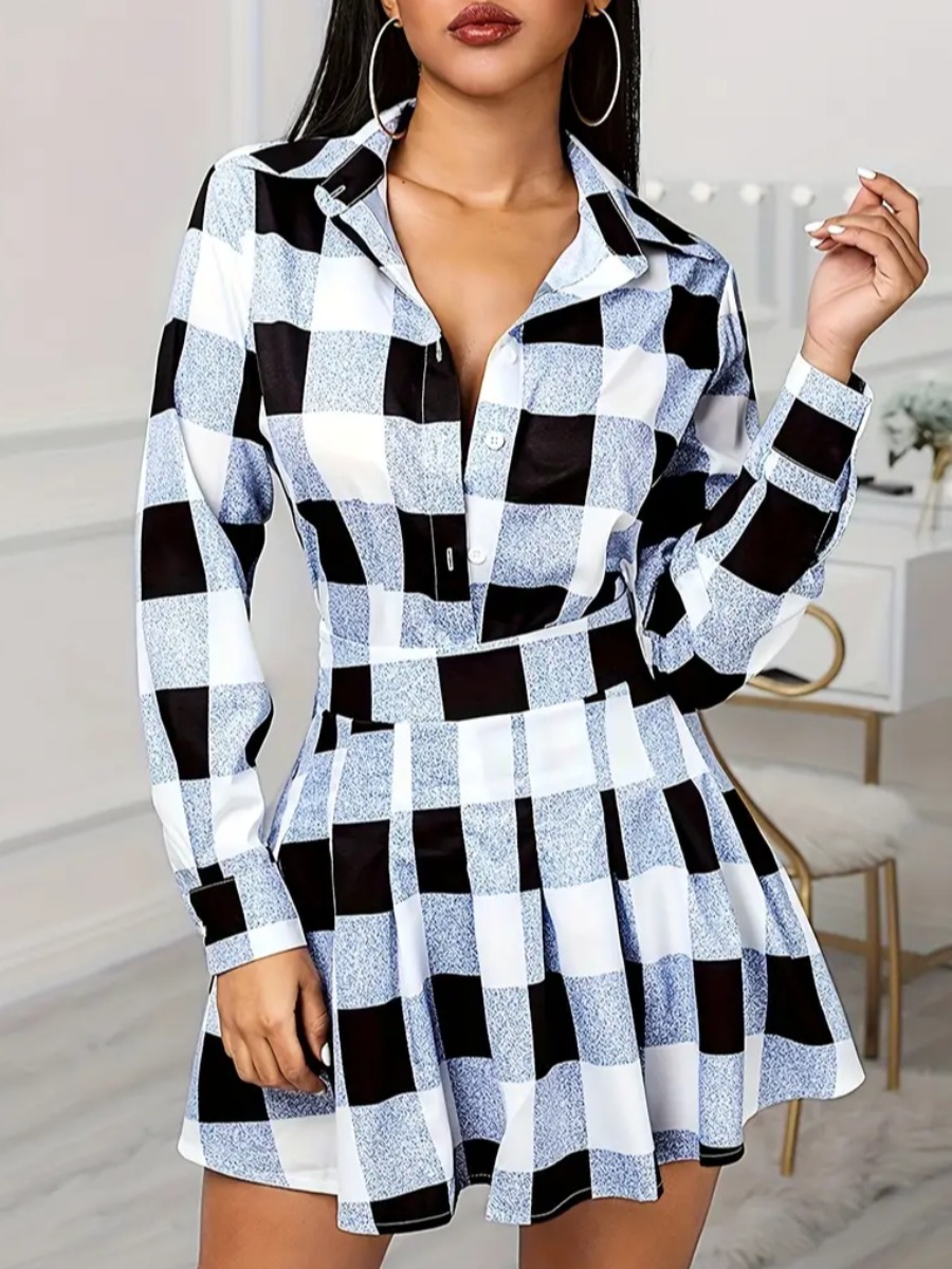 LW Pattern Plaid Mini Dress