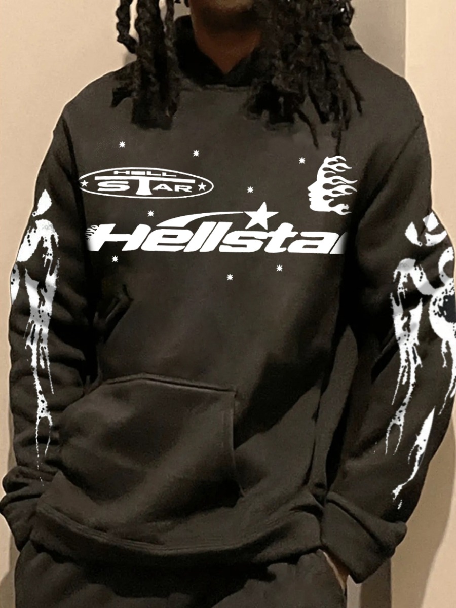 LW Men Pattern Letter Hoodie