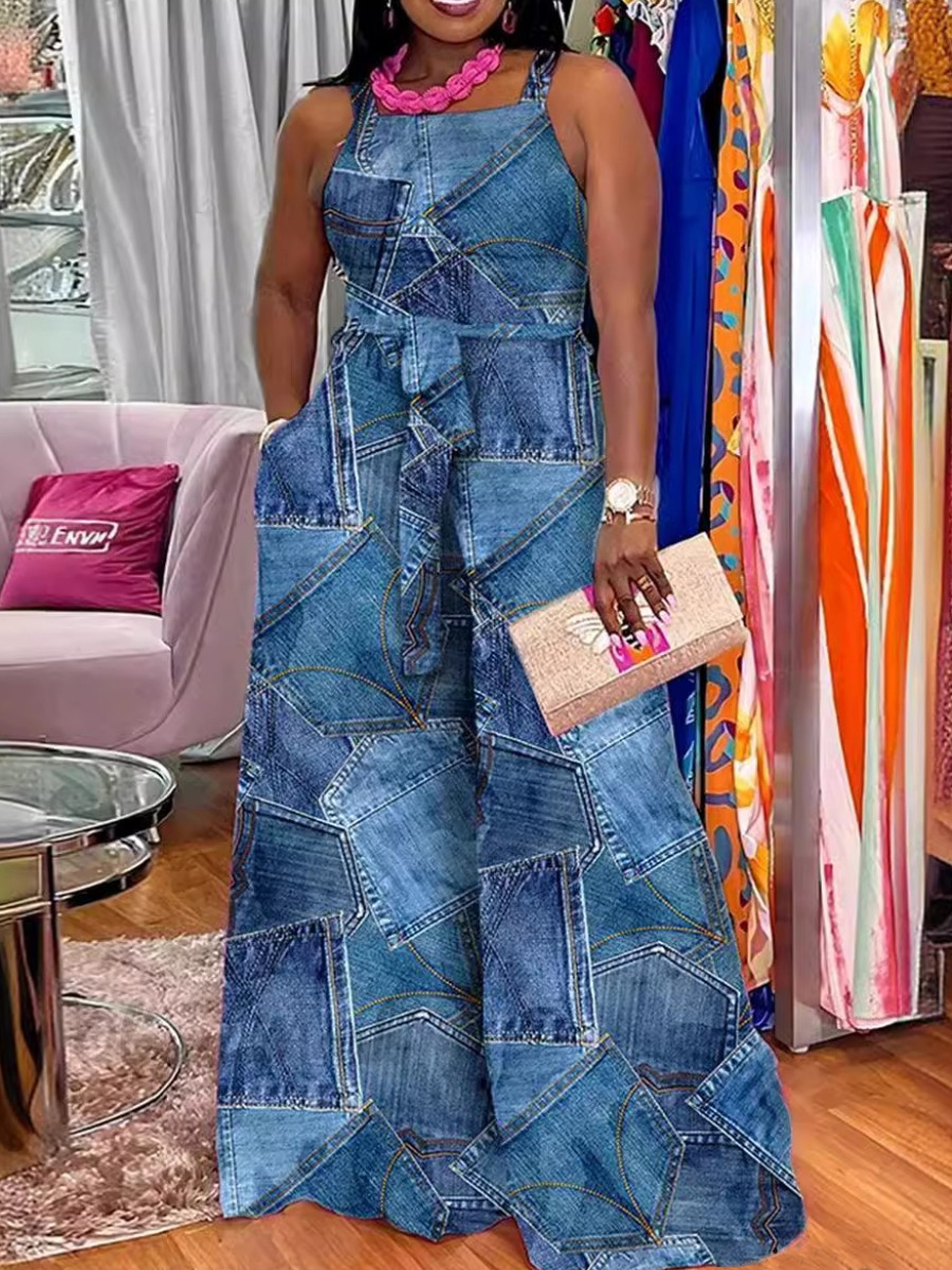 LW Plus Size Pattern Mixed Print Jumpsuit