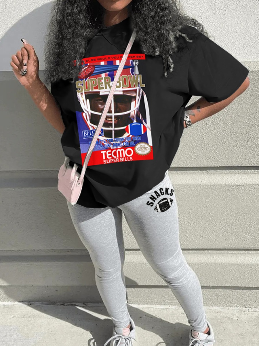 LW Sporty Polyester Round Neck Pattern Figure Letter Short Sleeve Two-piece Pants Set