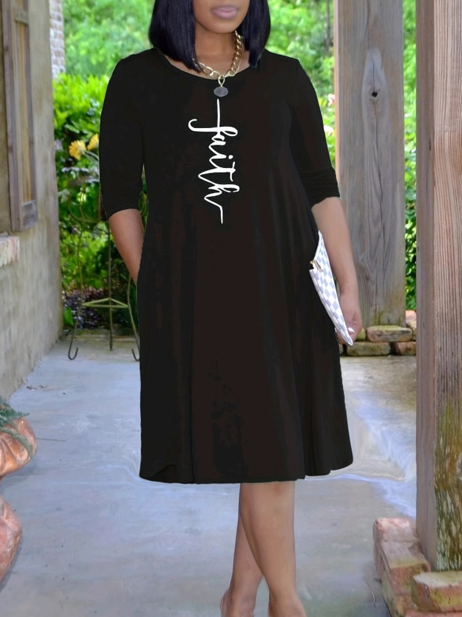 LW Plus Size Pattern Letter Dress