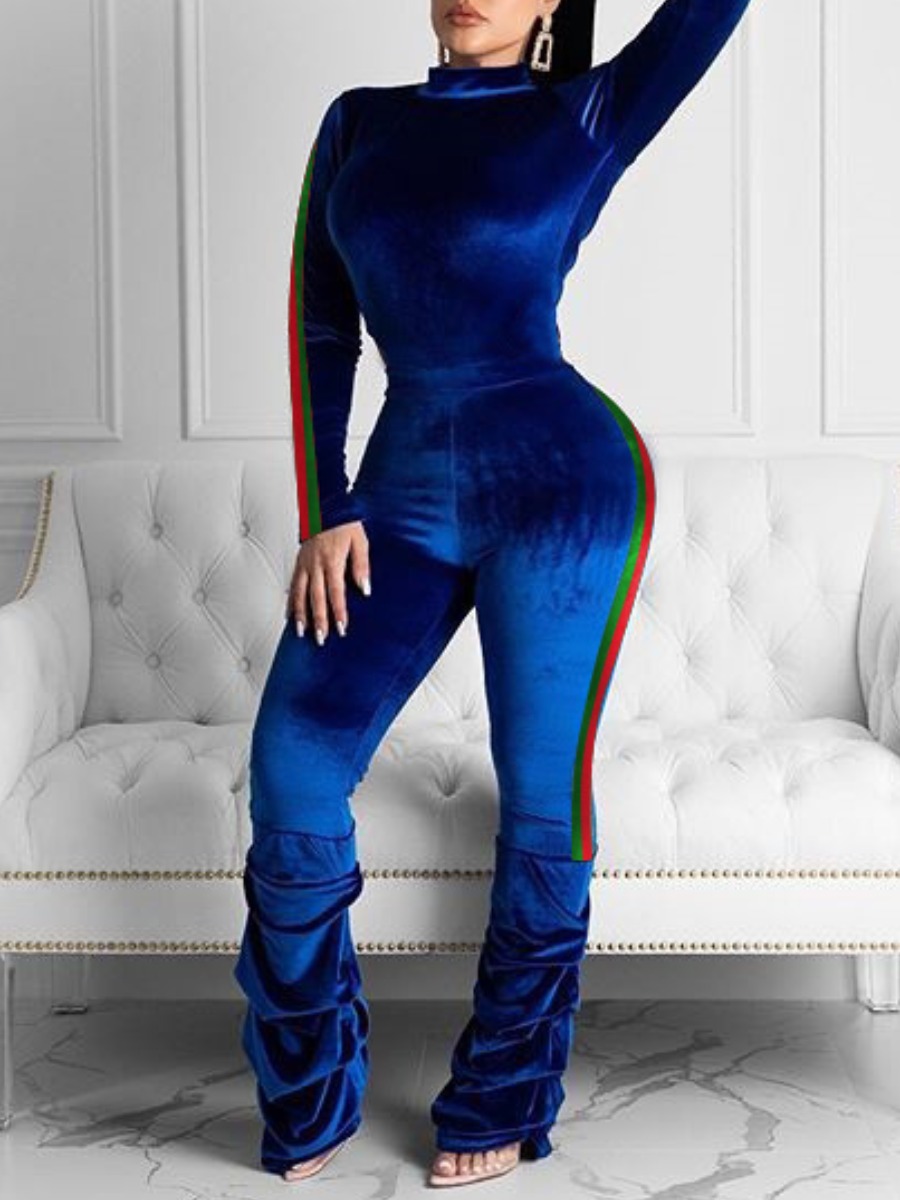 LW Sporty Polyester Round Neck Patchwork Solid Color Long Sleeve Two-piece Pants Set