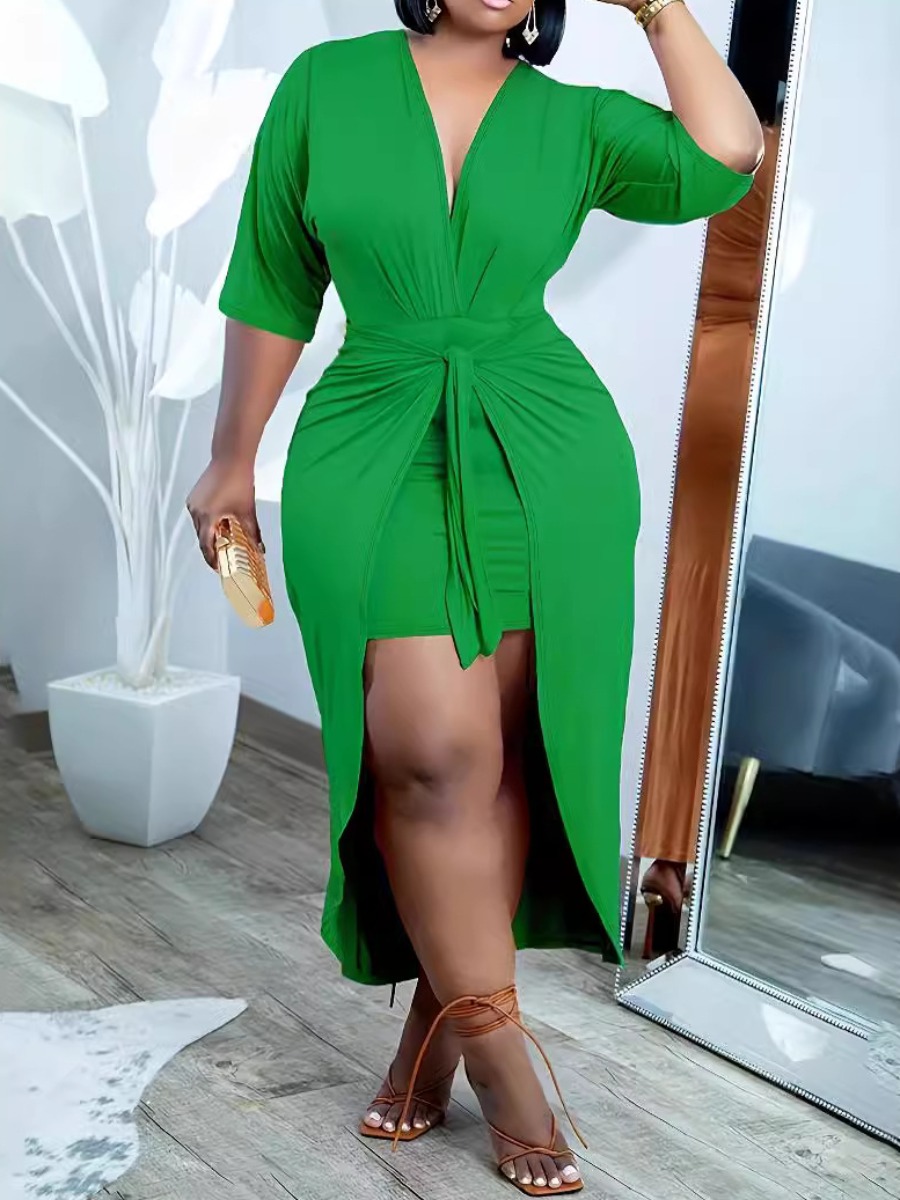 LW Plus Size Bandage Design Solid Color Dress