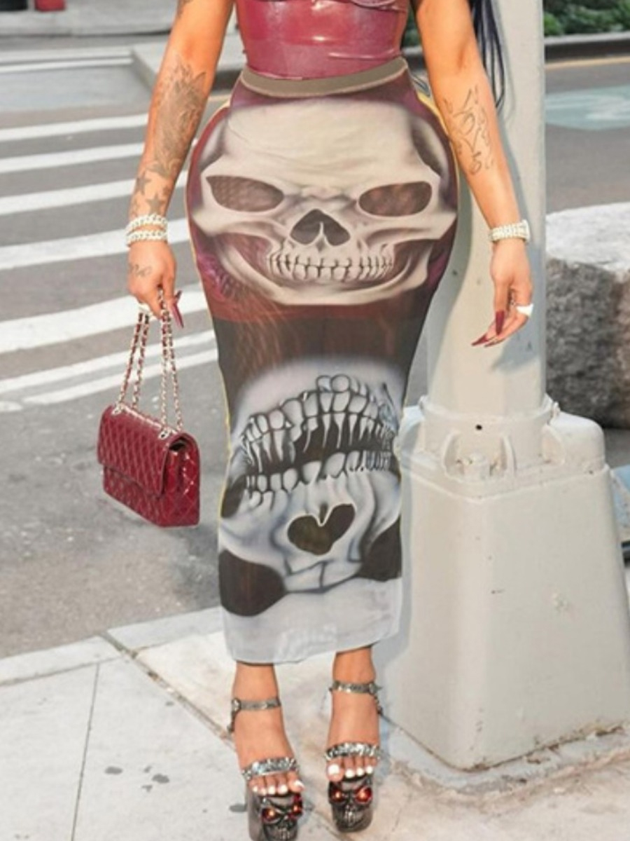 LW Pattern Skull Head Print Skirts