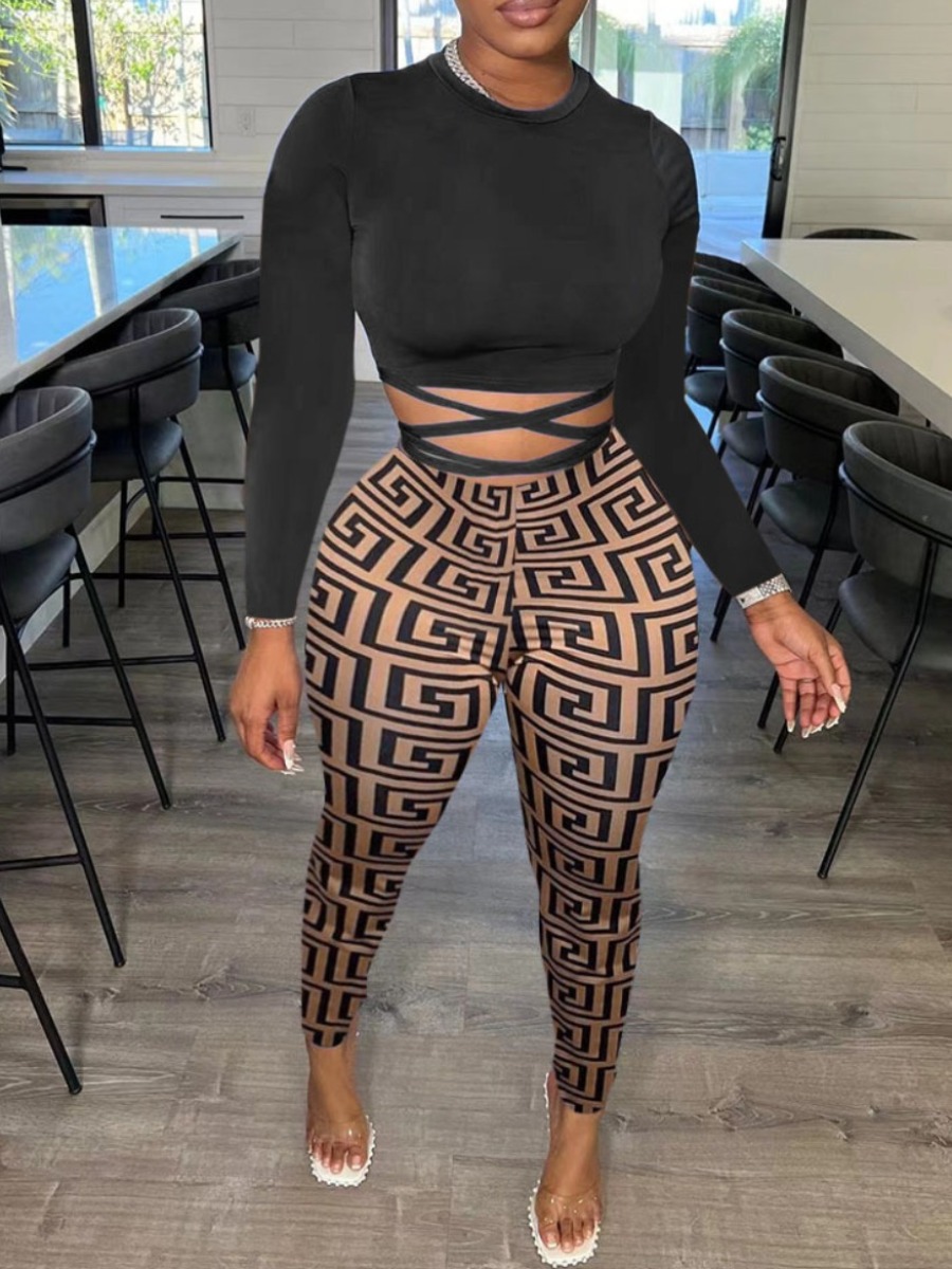 LW Plus Size Pattern Geometric Two-piece Pants Set